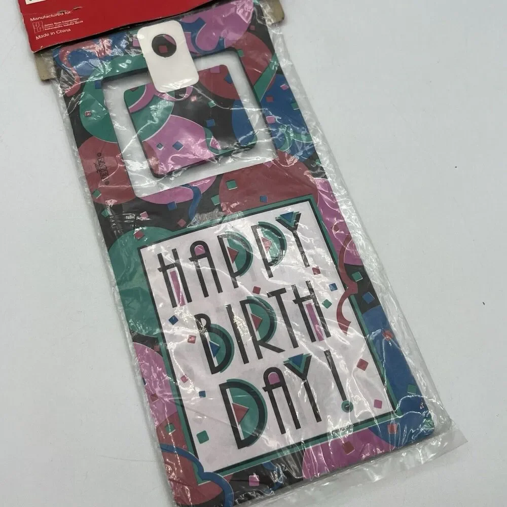 Vintage 1990s Art Deco Happy Birthday Hanging Banner Pink Teal Pop Art NEW
